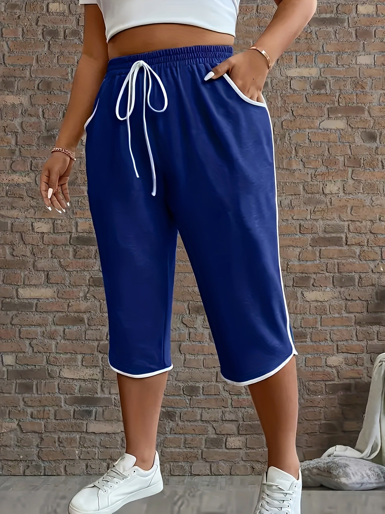 Womens Color-Block Comfortable Stretch Cropped Pants