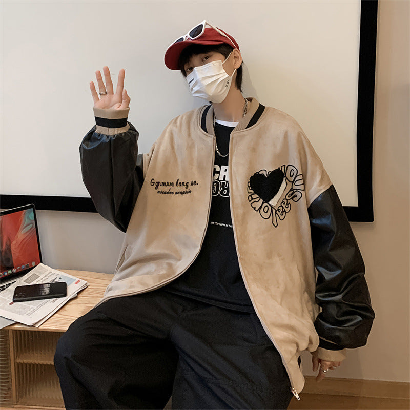 Veste ample couple hip-hop patchwork brodé