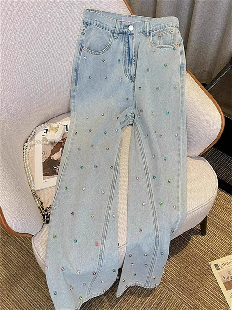 Fashionable Chic Loose Light Color Mop Trousers