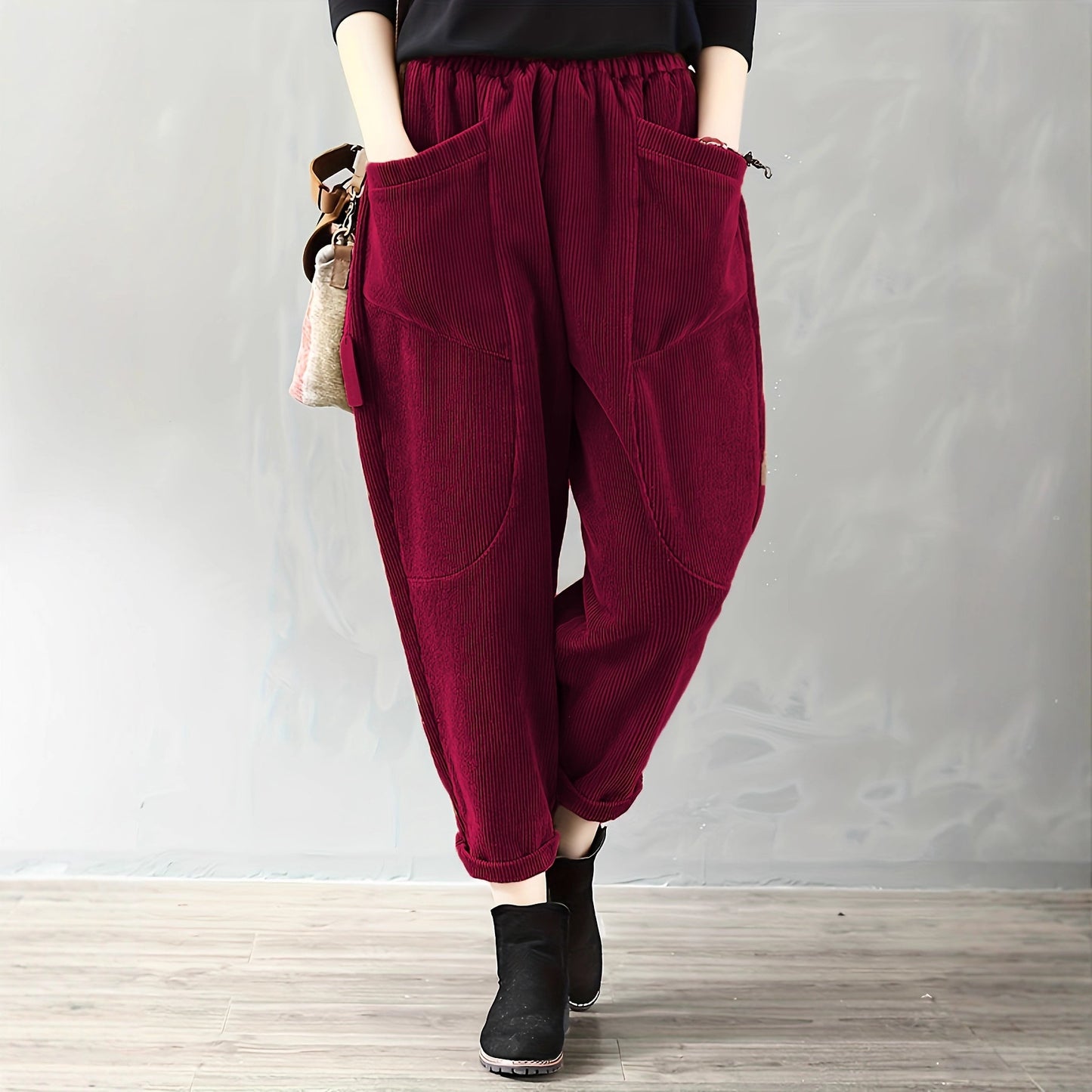 Autumn And Winter Elastic Waist Large Size Fashion Corduroy Loose Pants