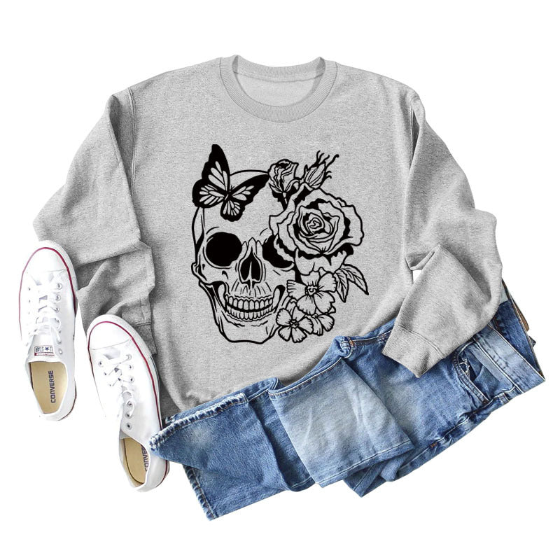Women's Skull Butterfly Long Sleeved Sweater