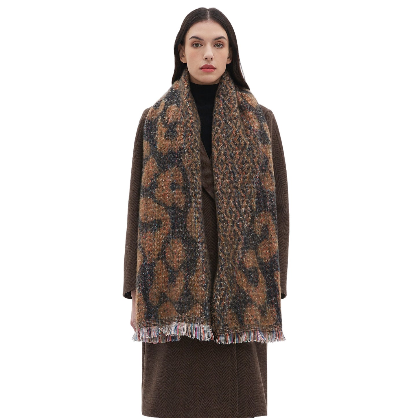 European And American Men's And Women's Jacquard Short Beard Leopard Scarf