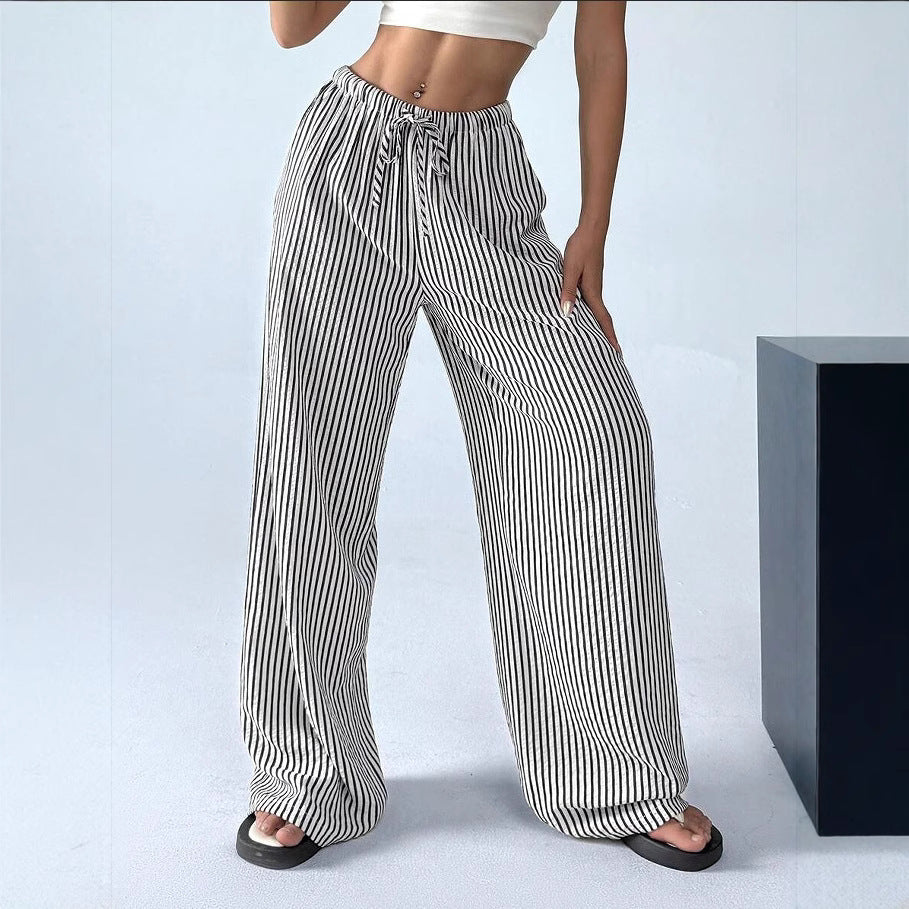 European And American Ladies Striped Loose Waist Adjustable Drawstring Maternity Casual Pants