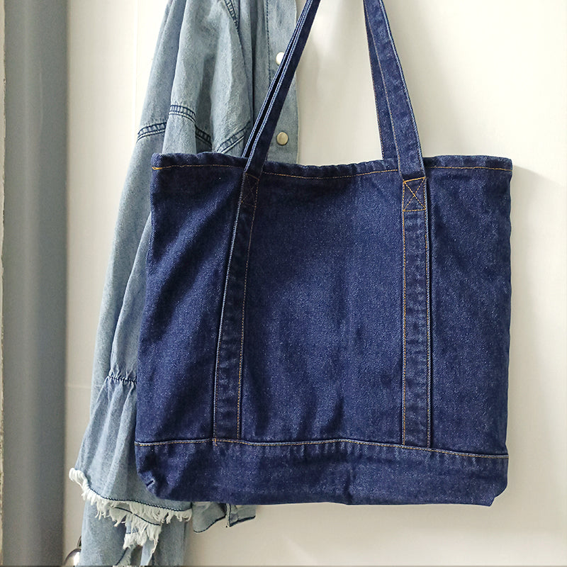 Japansk Enkel Retro Denim Blå Lærredstaske