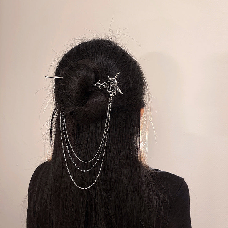 Rose-flower Chain Hairpin Minimalist And In A Fresh Chinese Style
