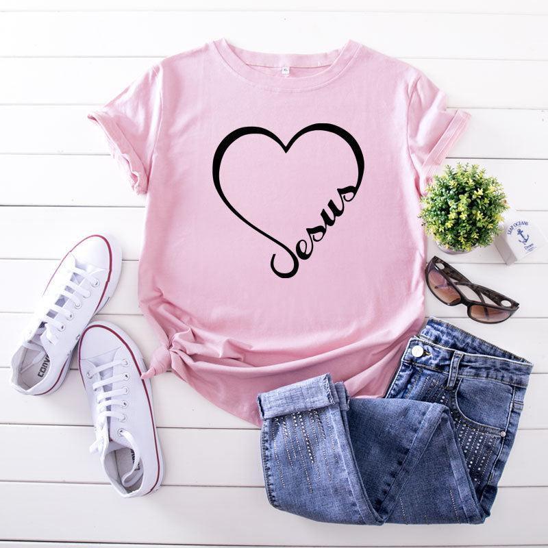 New Heart-shaped Letter Cotton Short-sleeved Women's T-shirt