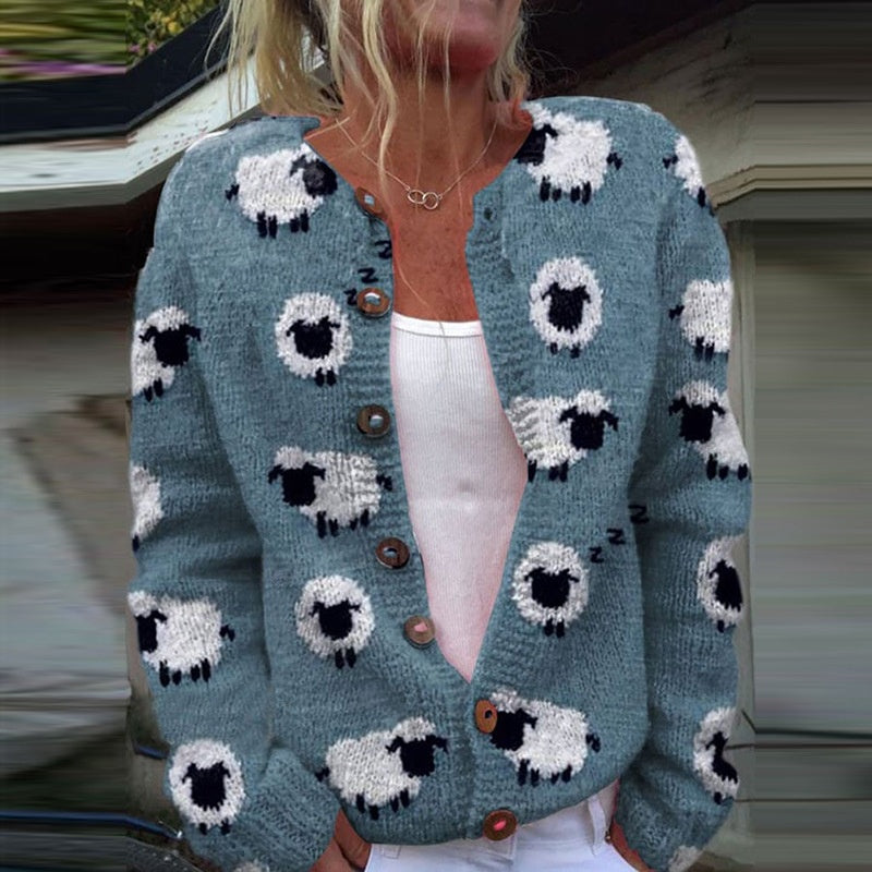 3D digitalt printet cardigan strikket frakke til kvinder