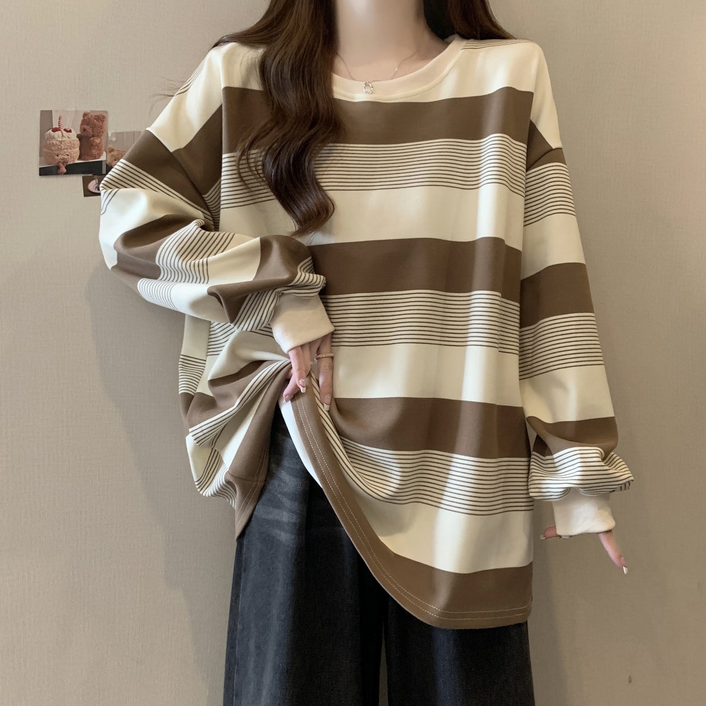 Vintage Stribet Tynd Sweater Løs Top til Kvinder