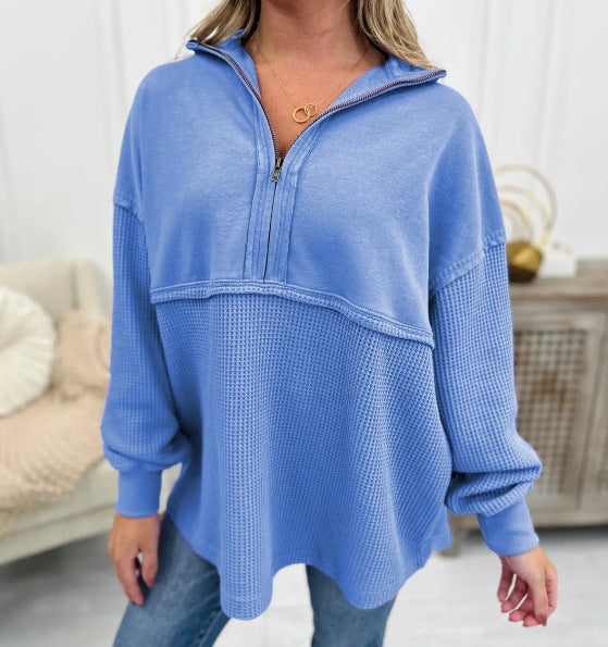 Dametøj Løs Lynlås Patchwork Sweater