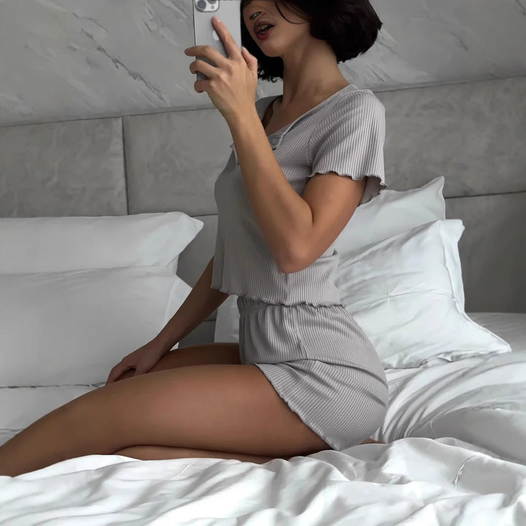 Fashion Thin Pure Cotton Casual Homewear Two-piece Set