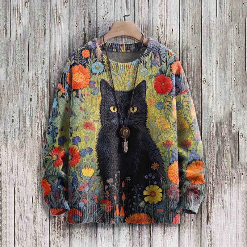 Abstract Style Digital Printing Drop-shoulder Long-sleeve Women's Sweater Casual All-matching