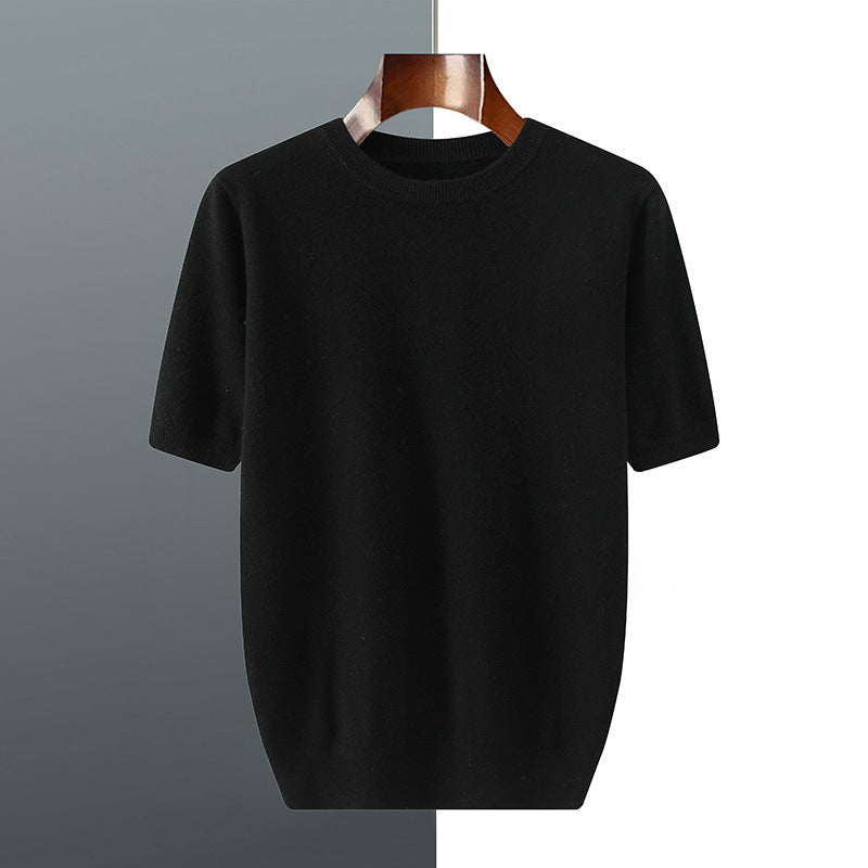 Men's Round Neck Knitted Sweater With Short Sleeves
