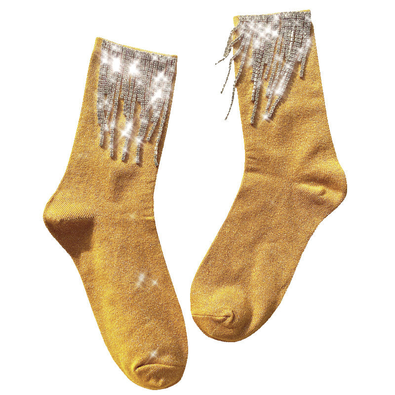 Ladies Fashion Diamond Fringe Bootie Socks