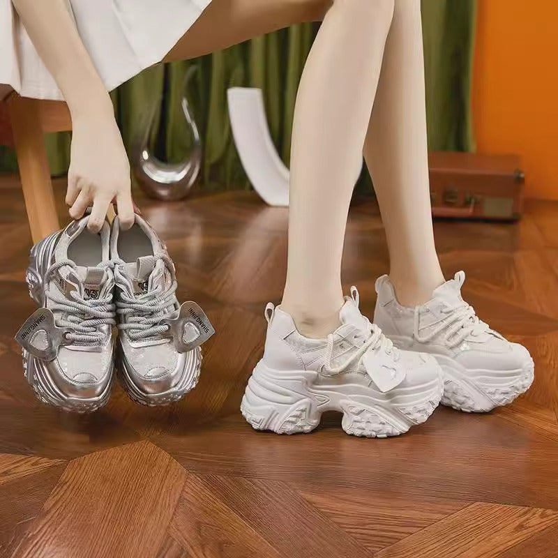 Fashionable All-matching Platform Mesh Surface Sports Casual Shoes Super Thick Sole Height Increasing