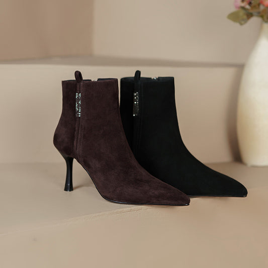 Side Zipper Rhinestone Women's Bare Elegant Woman Martin Boots