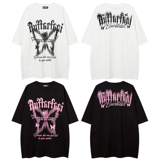 Amerikansk High Street T-shirt med sommerfugleprint til mænd og kvinder