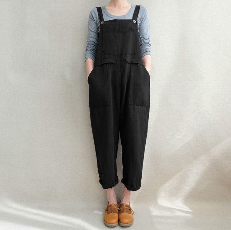 European And American Women's Clothing Pocket Casual Long Suspender Pants