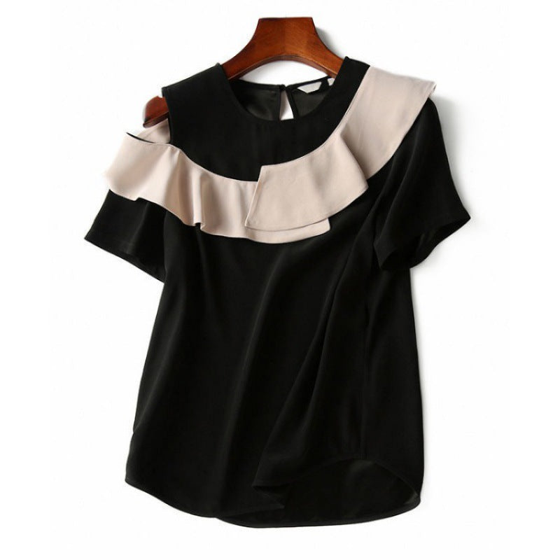 Short-sleeved Summer Clothes Loose Off-the-shoulder Ruffled Chiffon Blouse