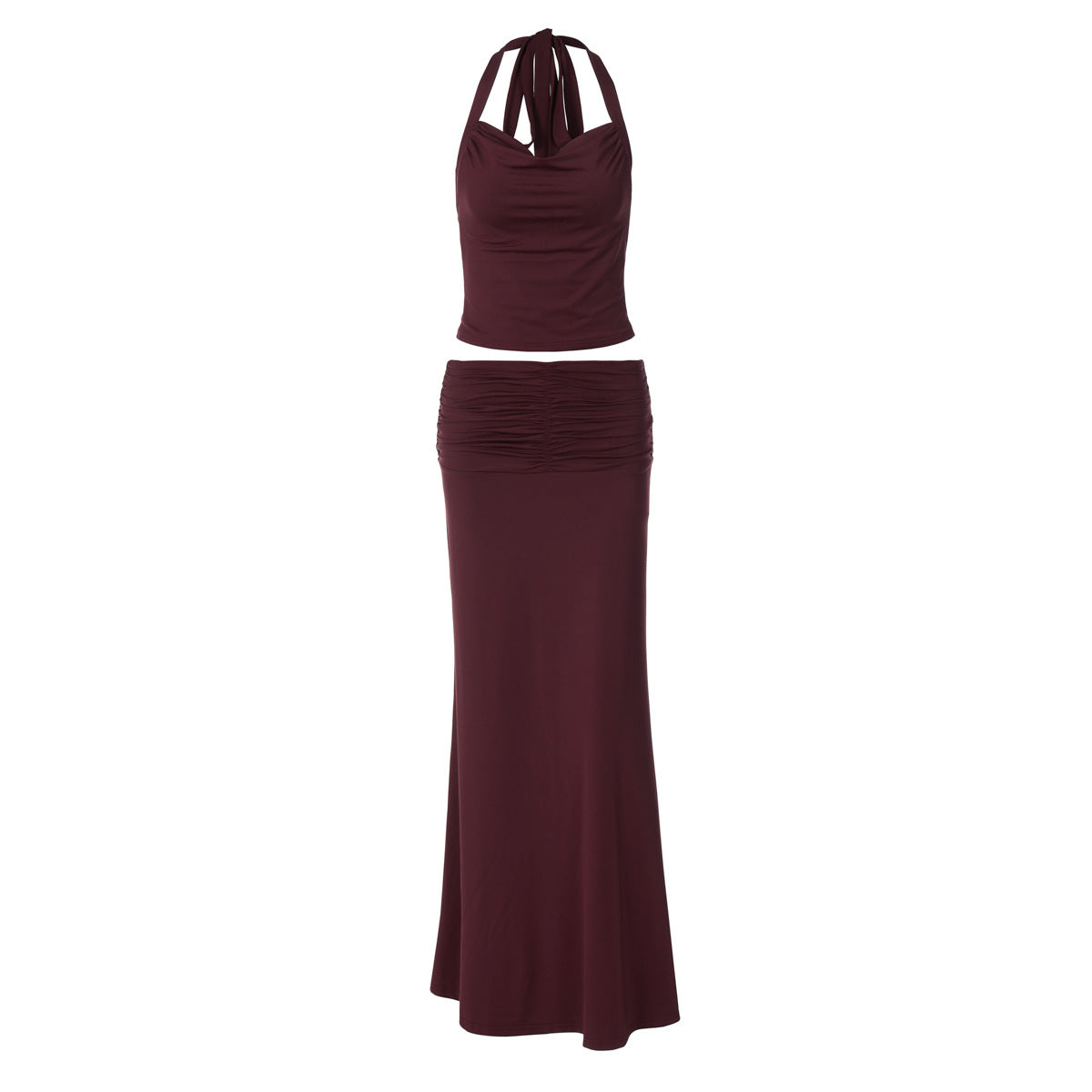 Sexy Lacing Tube Top Slim Fit Pleated Skirt Suit