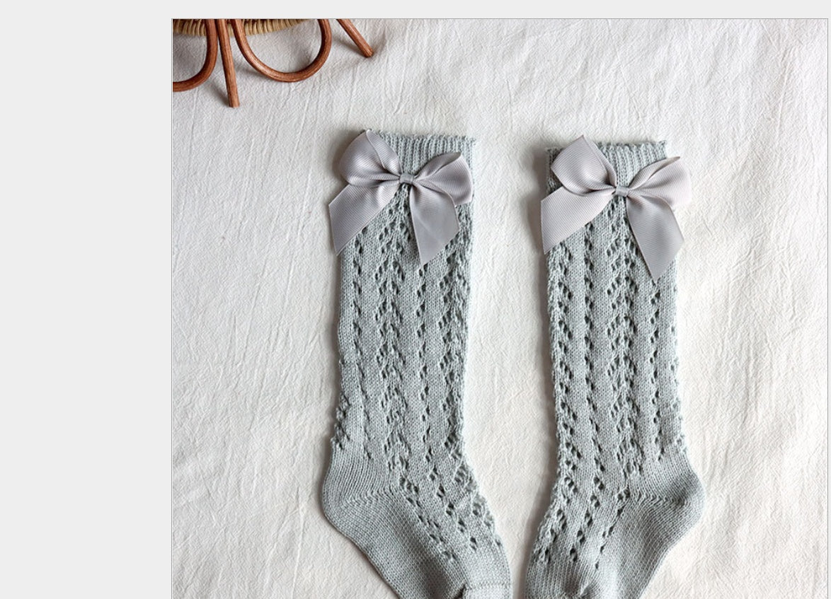 Children's Shifting Mesh Bow-knot Plain Long Stockings