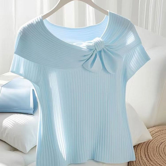 Thin Inner Match French Light Blue Ice Silk Short Sleeve