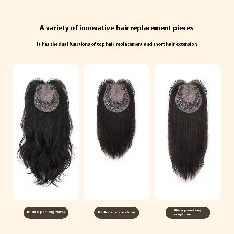 Increase Hair Amount Seamless Ultra-thin Breathable Head Hair Replacement Temperament High Skull Top Wig Set