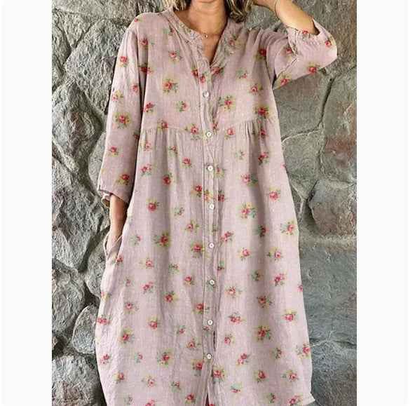 Women's Loose Round Neck Fashion Long Sleeve Printed Dress