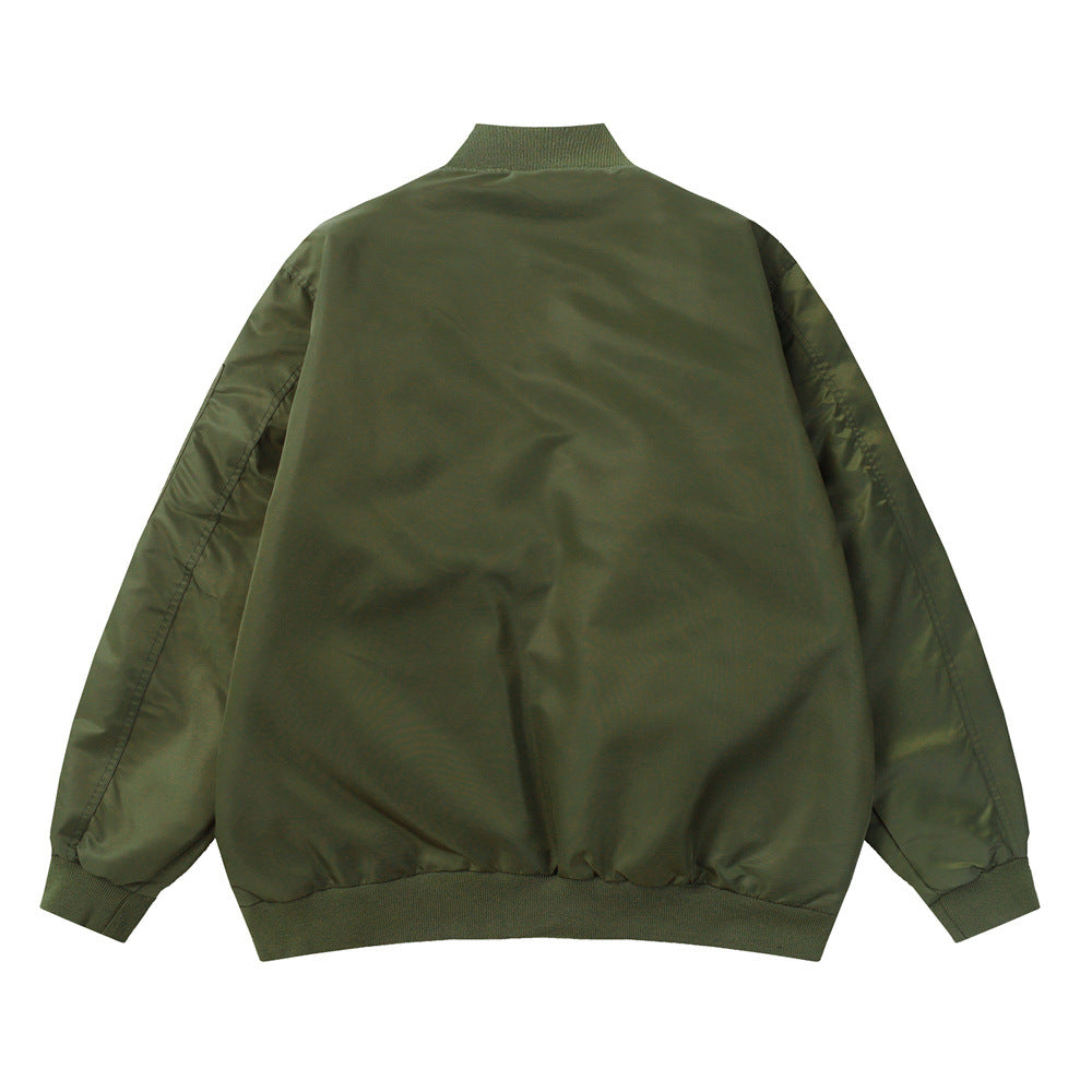 Baseball Uniform Badge Embroidery Sports Loose Casual Zip Coat