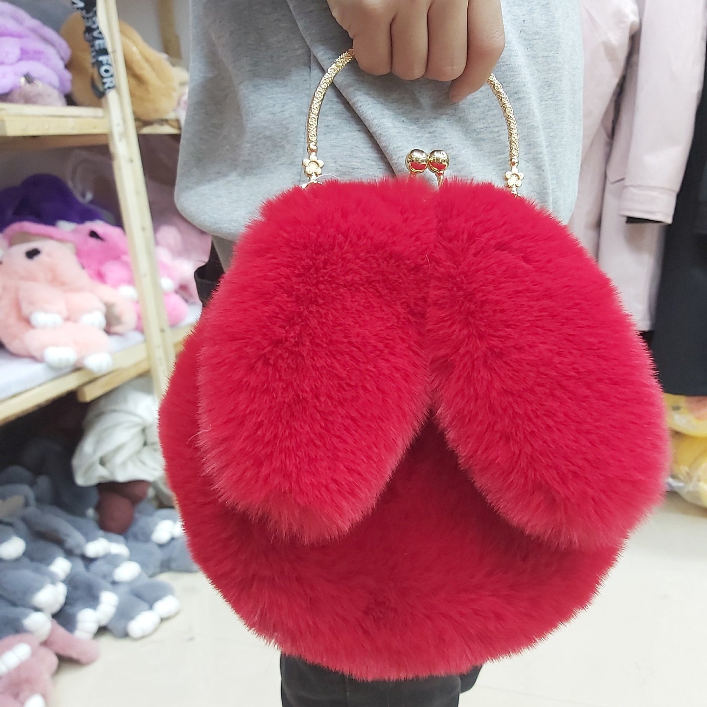 Fashion chain ear plush handbag