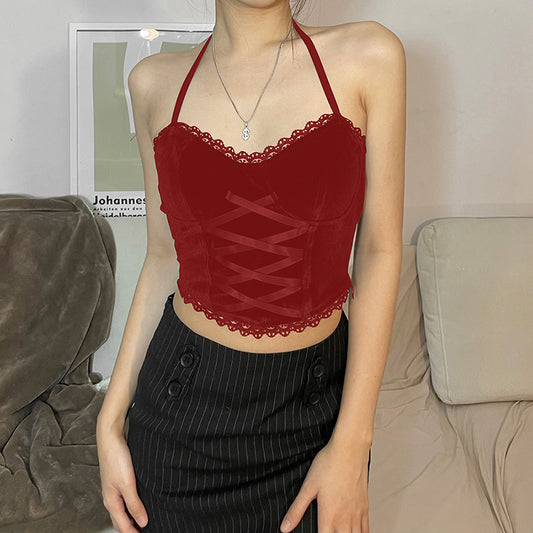 Fashion Women's New Halter Neck Lace Vest