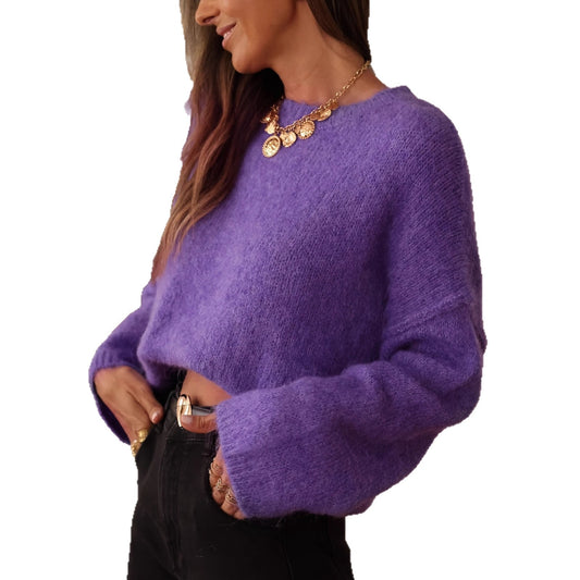 Laid-back Casual Loose-fitting Pullover Knit Top