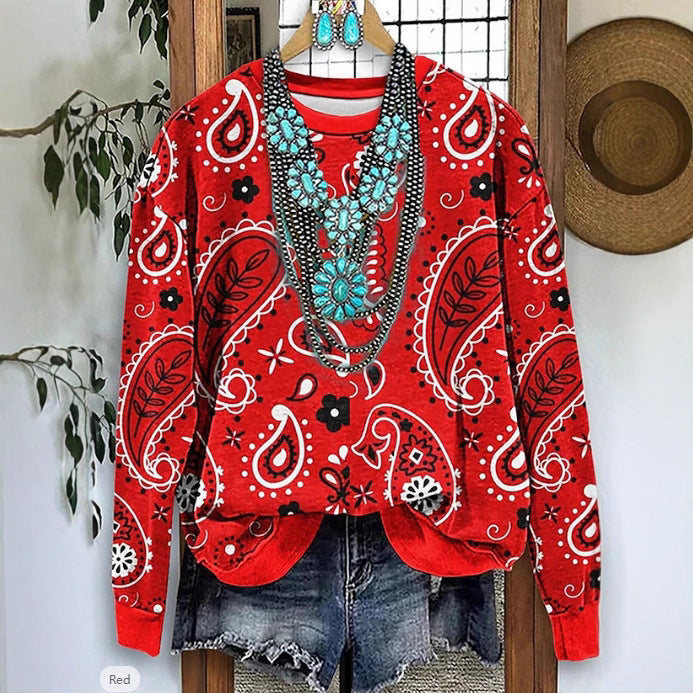 European And American Printing Long Sleeve Casual Top Autumn Winter Sweater