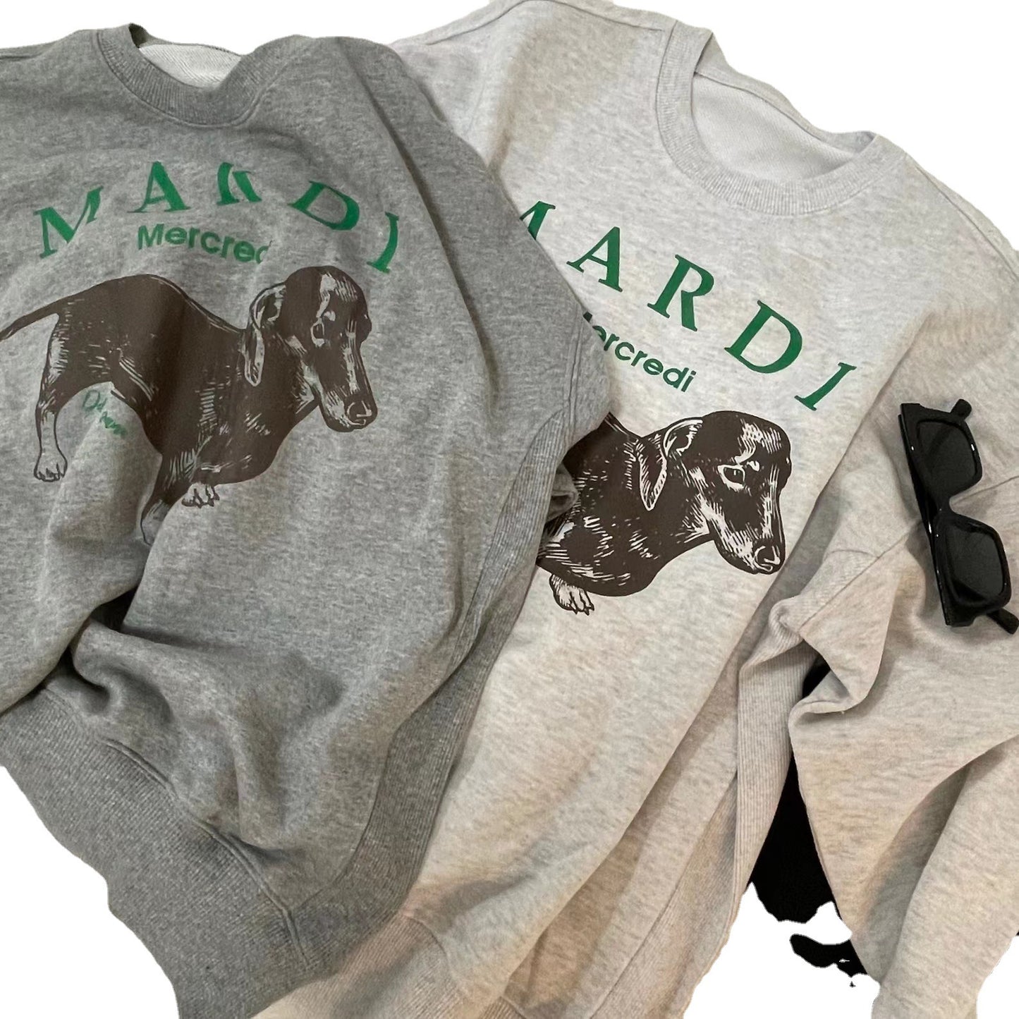 Dachshund Letter Print Crew Neck Loose Top