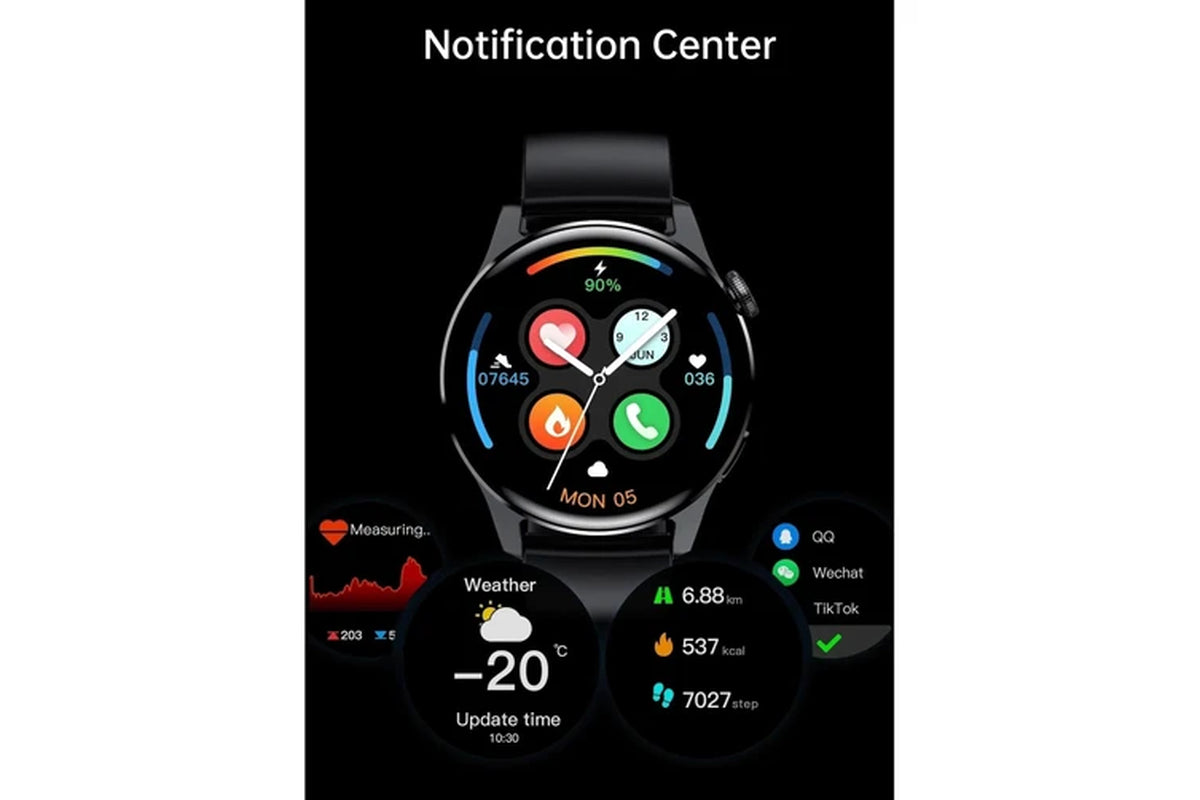 New for HUAWEI Smart Watch Men Waterproof Sport Fitness Tracker Multifunction Bluetooth Call Smartwatch Man for Android IOS - Mesh Belt BLACK