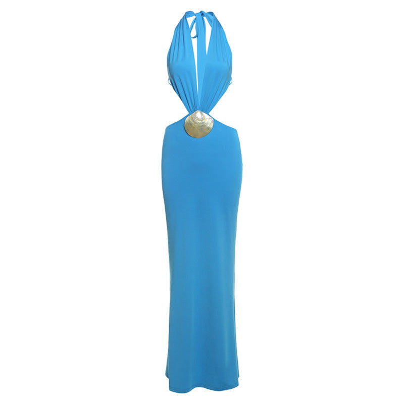 New Solid-color Chic Street-style Deep-V Halter Backless Bodycon Dress