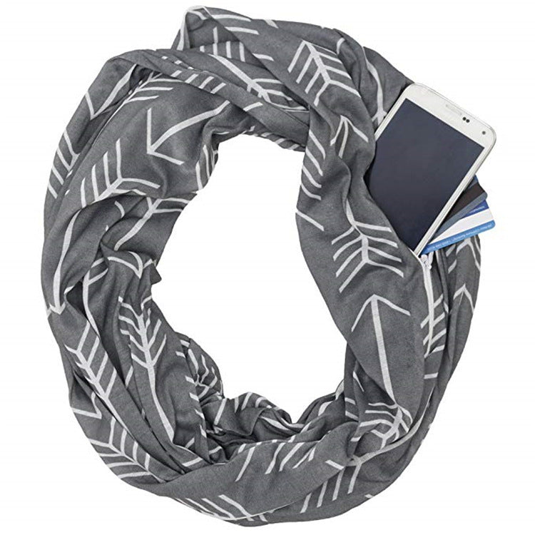 Printed Dark Grey Fish Bone Pocket Scarf