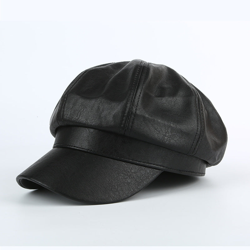 Korean Style Octagon Fashion Ladies Hat Leather Beret