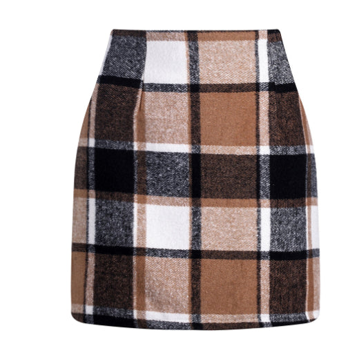 Women's High Waisted Plaid Skirt Tight Fitting