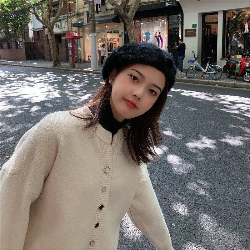 Japanese Style All Match Beret Women's Plush Autumn Winter Hat