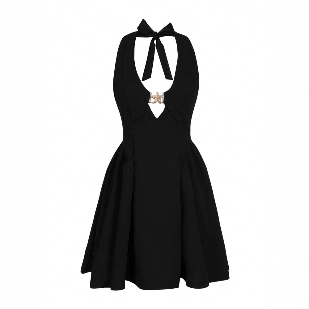 Backless Deep V Neck Halter Evening Gown