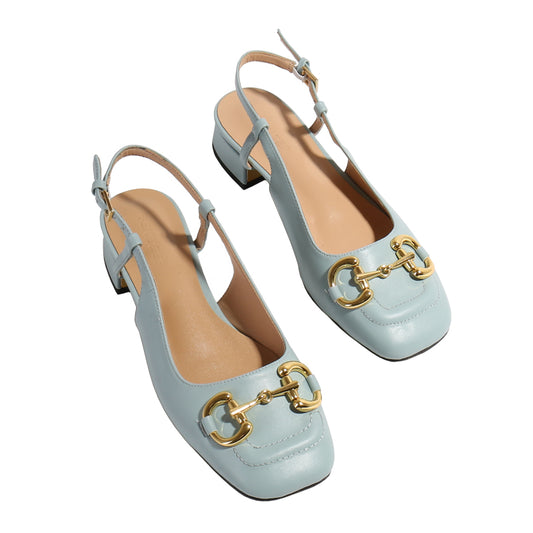 Vintage Metal Buckle Mary Jane Block Heel Sandals