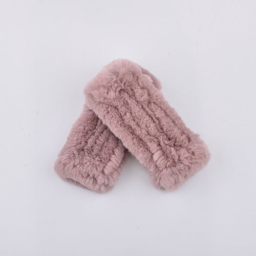 Rabbit Fur Half Finger Gloves Padded