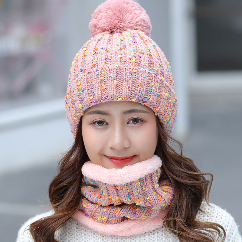 Ladies Winter Sweet And Cute Scarf Suit Knitted Hat