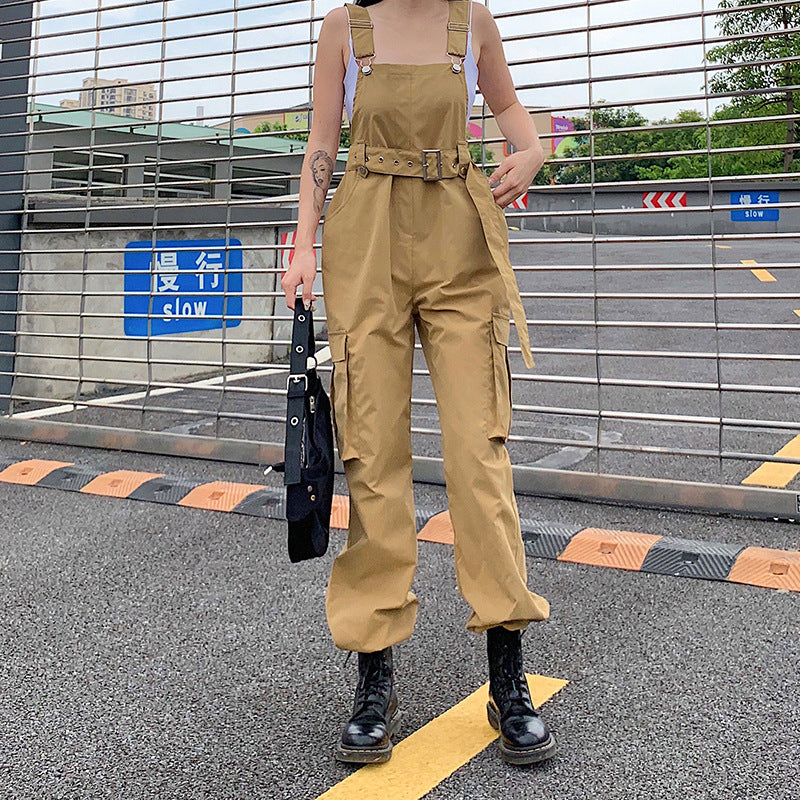 Fashion High Waist Loose Slim Overalls Hip Hop Street Casual Trousers