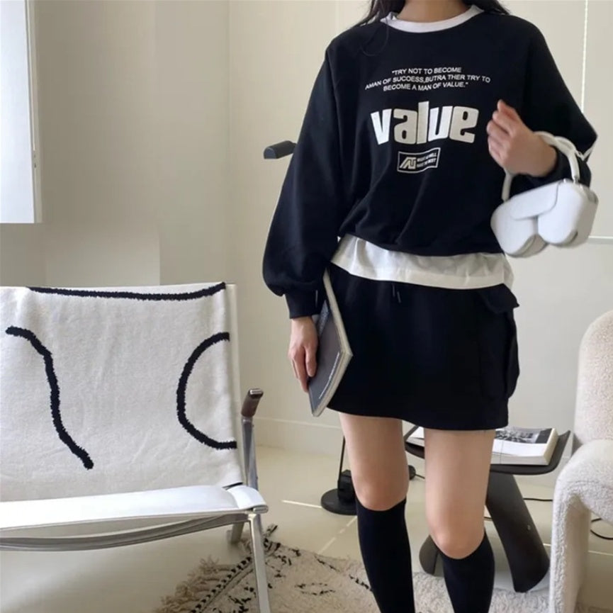 Women's Vintage Letter Print Sports Sweater