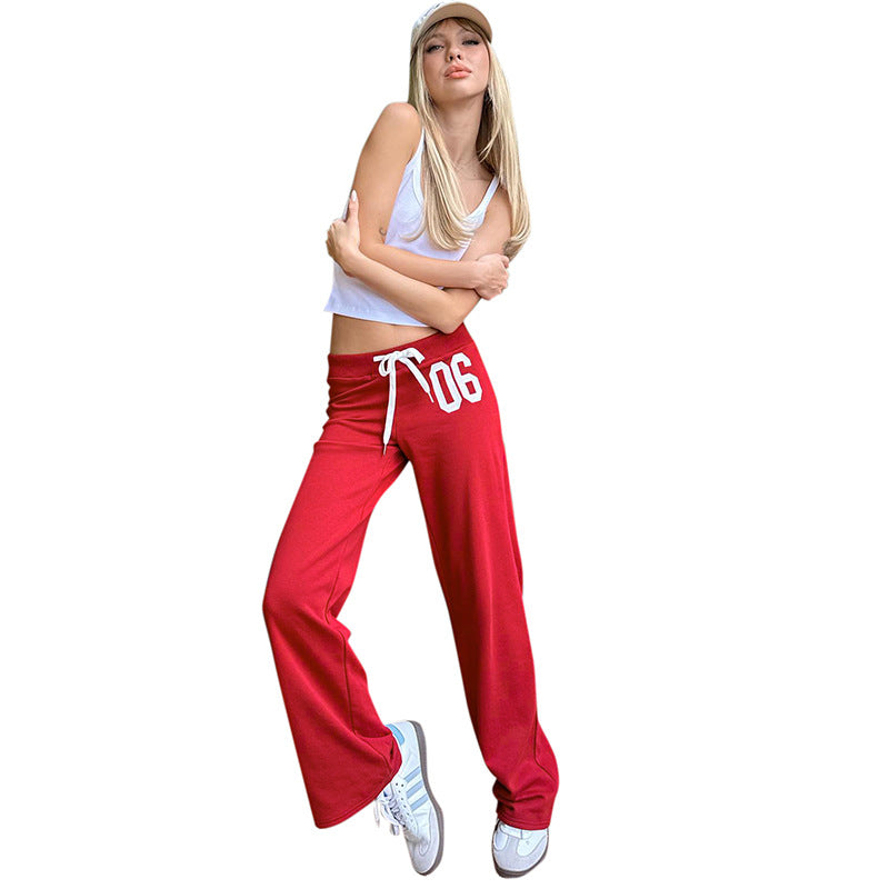 American Fashion Sports White Digit Offset Printing Casual Loose Trousers