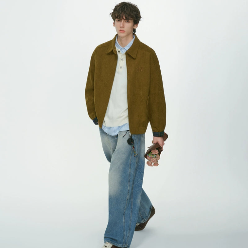American Retro Barn Style Corduroy Stand Up Collar Jacket
