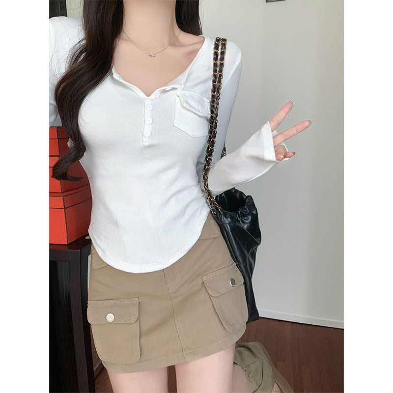 Womens Allure-Driven Slimming Fashionable Long-Sleeve Top With Buttons