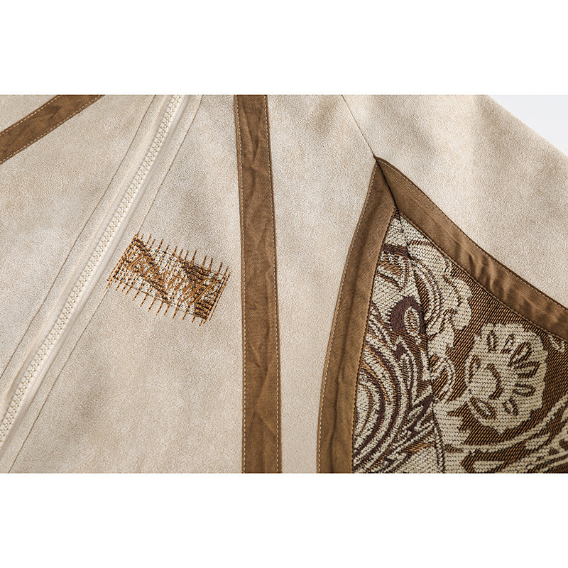 Stitching Suede Coat Men's Stand Collar