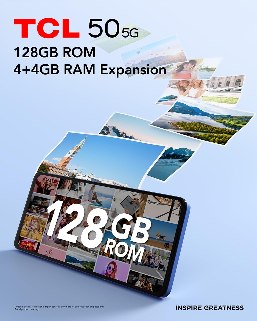 TCL Mobil 50 5G smartphone, MediaTek Dimensity 6100+ chipset, 6,56 tum HD+ 90Hz skärm, 128, 8 RAM, 4 och 4 RAM-förlängning, 50 MP hybrid dubbel kamera, Android 14, 5010 mAh